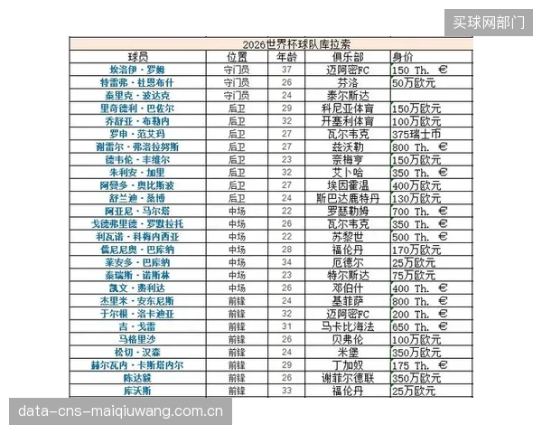 德国队阵容结构均衡，球员总身价位居世界前列，展现了其强大的纸面实力与人才储备。